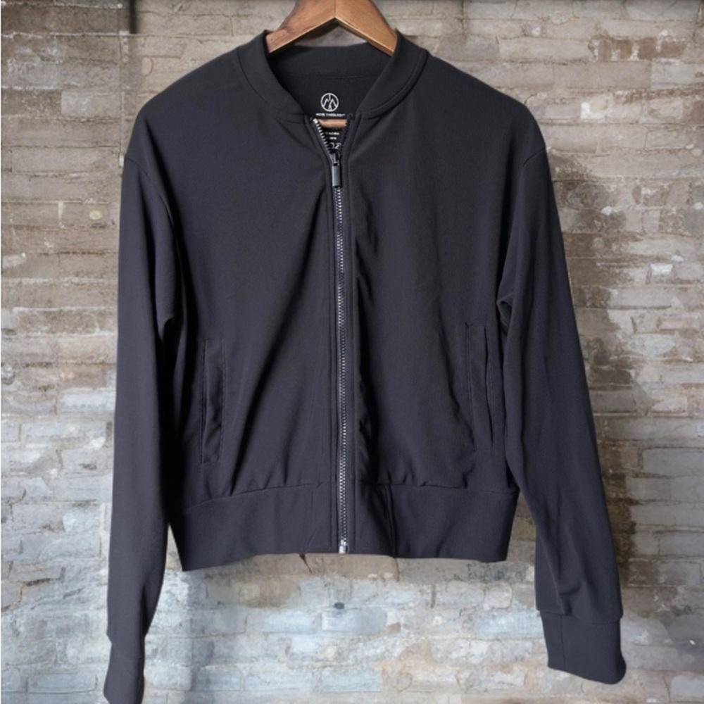 🖤 MOVE THEOLOGY Black Zip-Up Bomber Jacket L SportyVibes - Picture 2 of 10